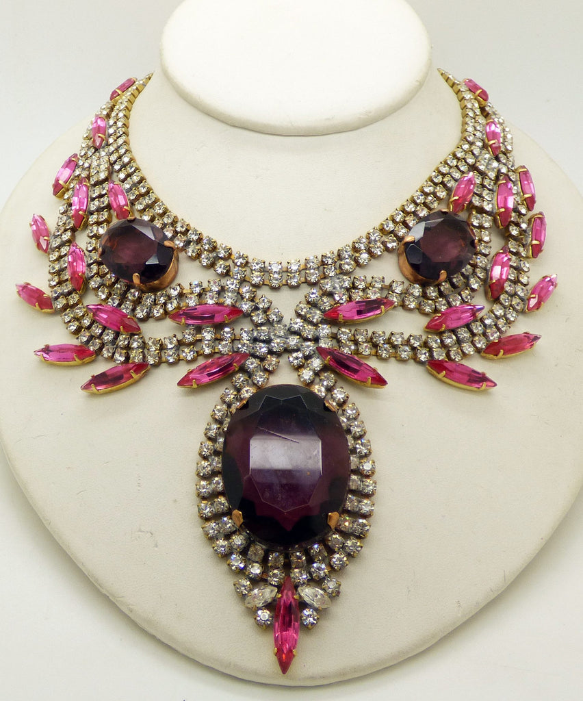 Statement Necklace Husar D. Pink, Purple and Clear Rhinestones
