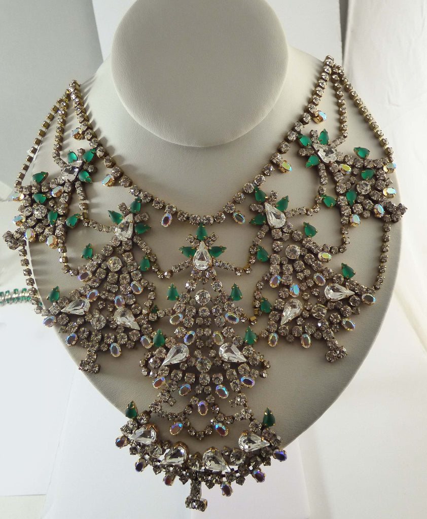 Czech Glass Statement Christmas Tree Necklace - Vintage Lane Jewelry