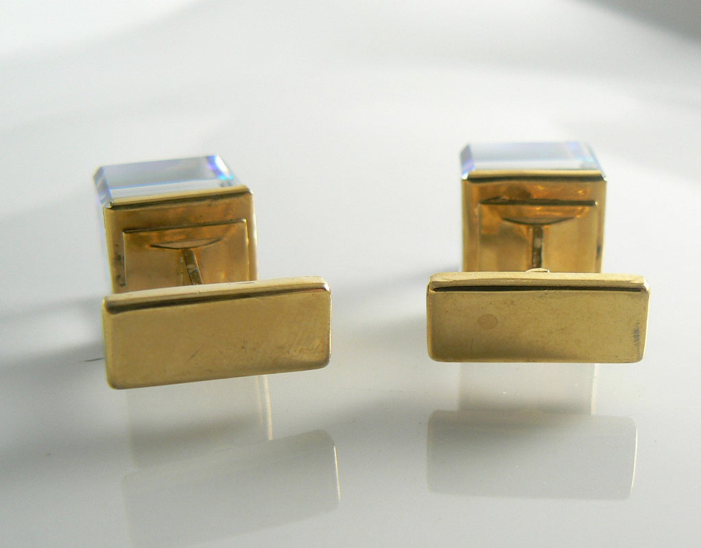 CRYSTAL CUBE 1960's Modernist Cubist Vintage Cufflinks - Vintage Lane Jewelry