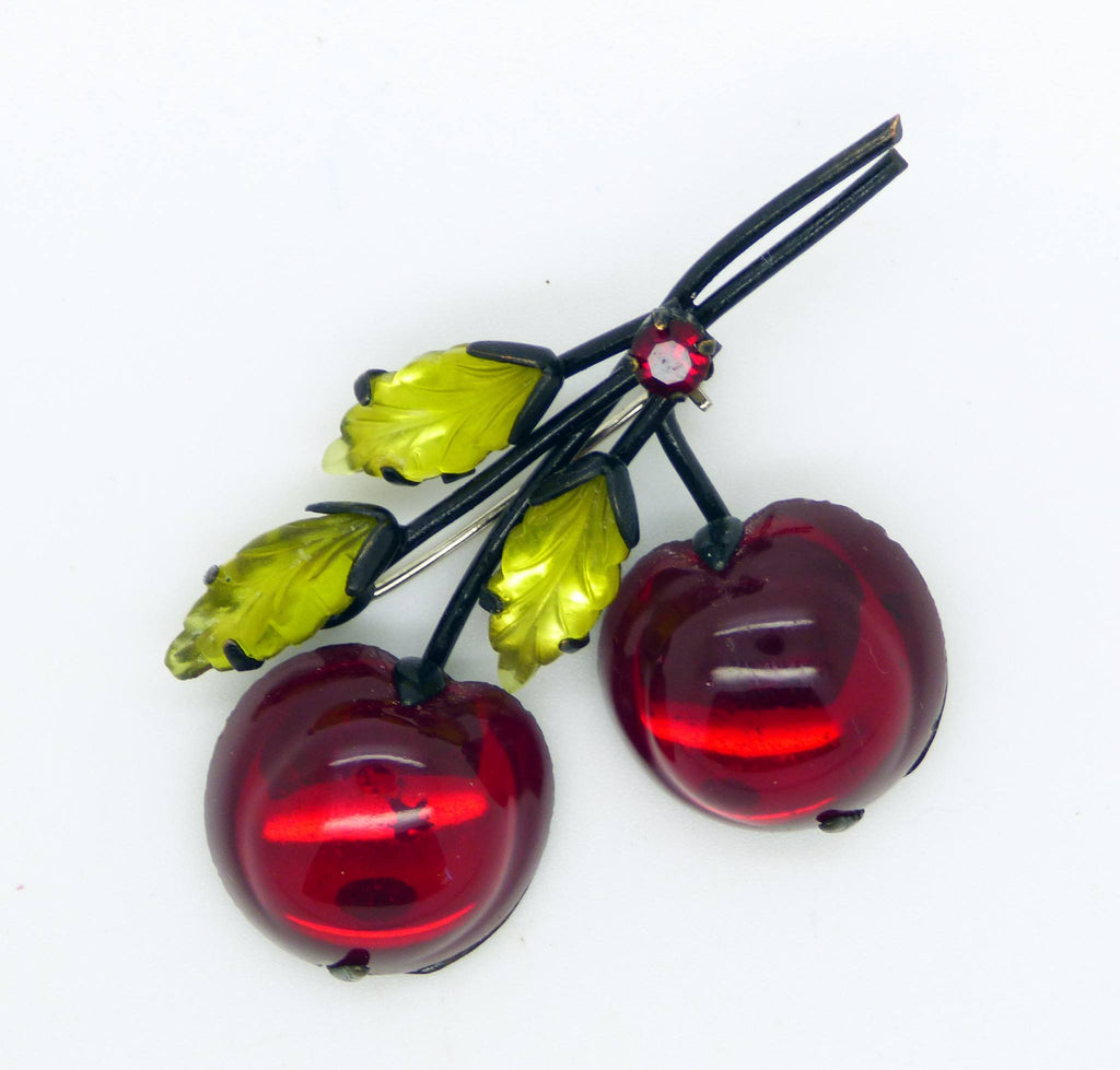 Double Cherry Fruit Figural Austria Pin.Signed Austria