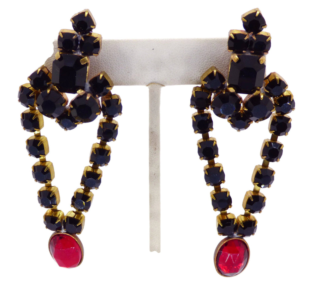 Bijoux MG Czech Black Stone Choker and Earrings - Vintage Lane Jewelry
