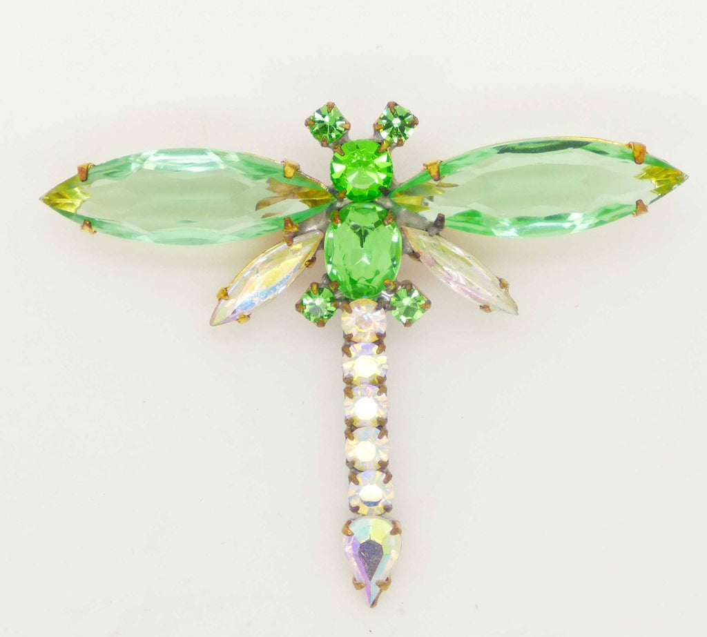 Czech Green Rhinestone Dragonfly Pin