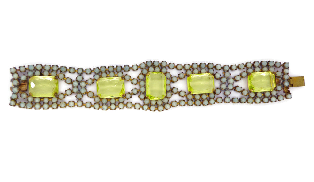 Czech Vaseline Uranium Glass Bracelet - Vintage Lane Jewelry