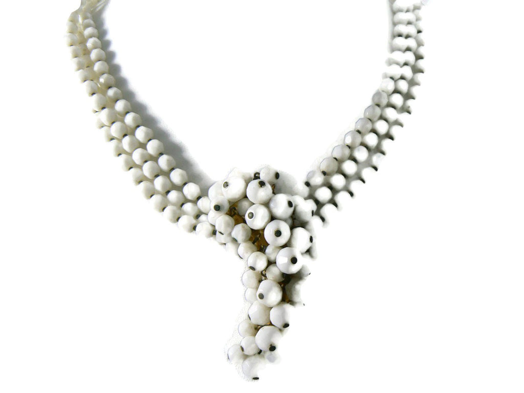 Vintage Signed Eugene White Milk Glass Grape Cluster Necklace