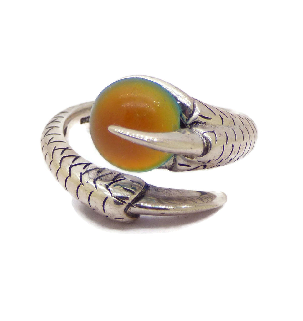 Sterling Silver Dragon Claw Oval Mood Stone Unisex Ring