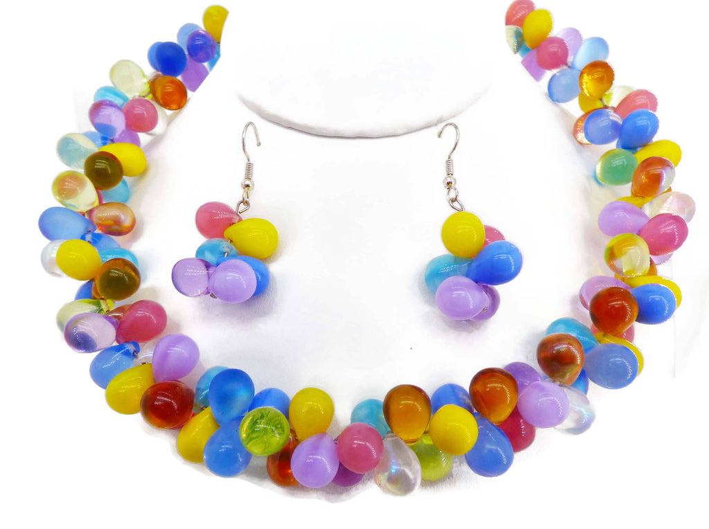 Colorful Glass Briolette Necklace and Earrings