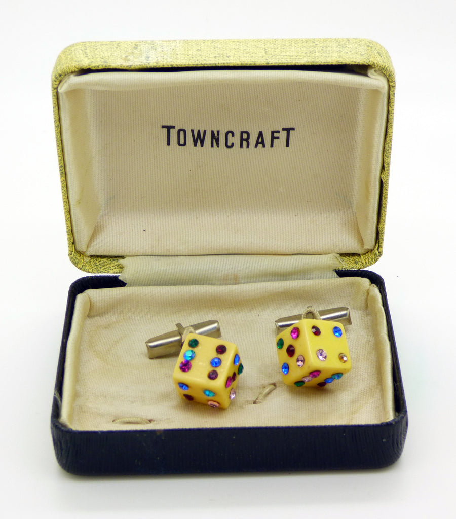 Bakelite Rhinestone Dice Cufflinks in Original Box