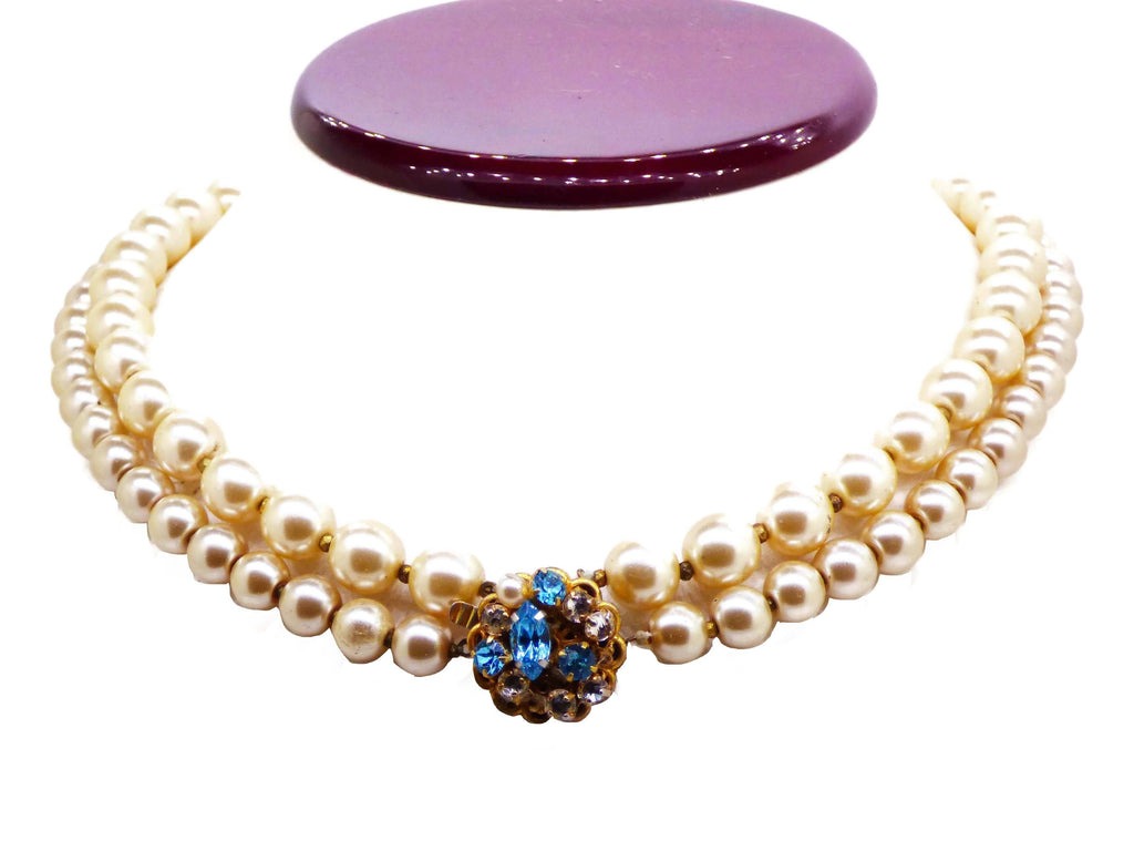 Vintage Miriam Haskell 2 Strand Glass Pearl Necklace - Vintage Lane Jewelry