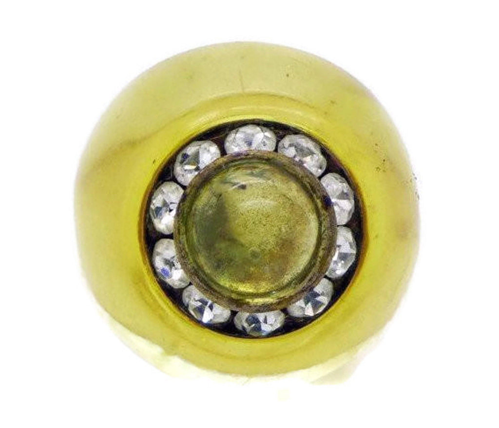 Art Deco Carved Prystal Bakelite Ring with Rhinestones and Glass Cabochon