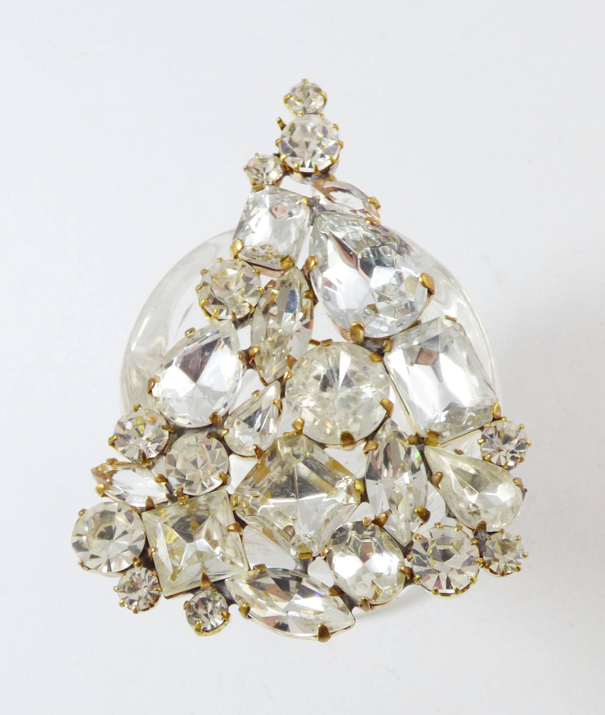 Christmas Clear Rhinestone Brooch, Vintage Rhinestones Xmas Tree Pin