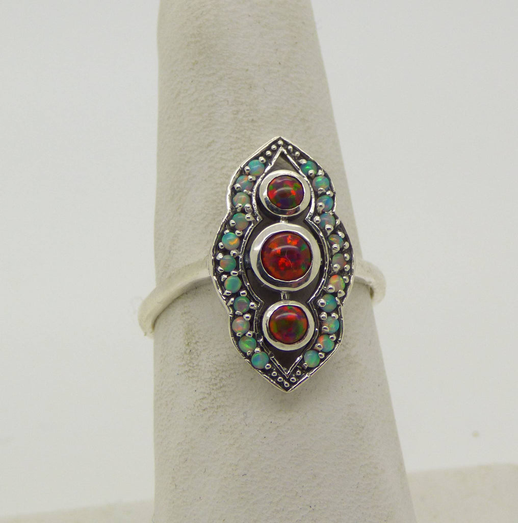 Art Deco Opal Ring, Australian Opals and Fire Opals, Size 8