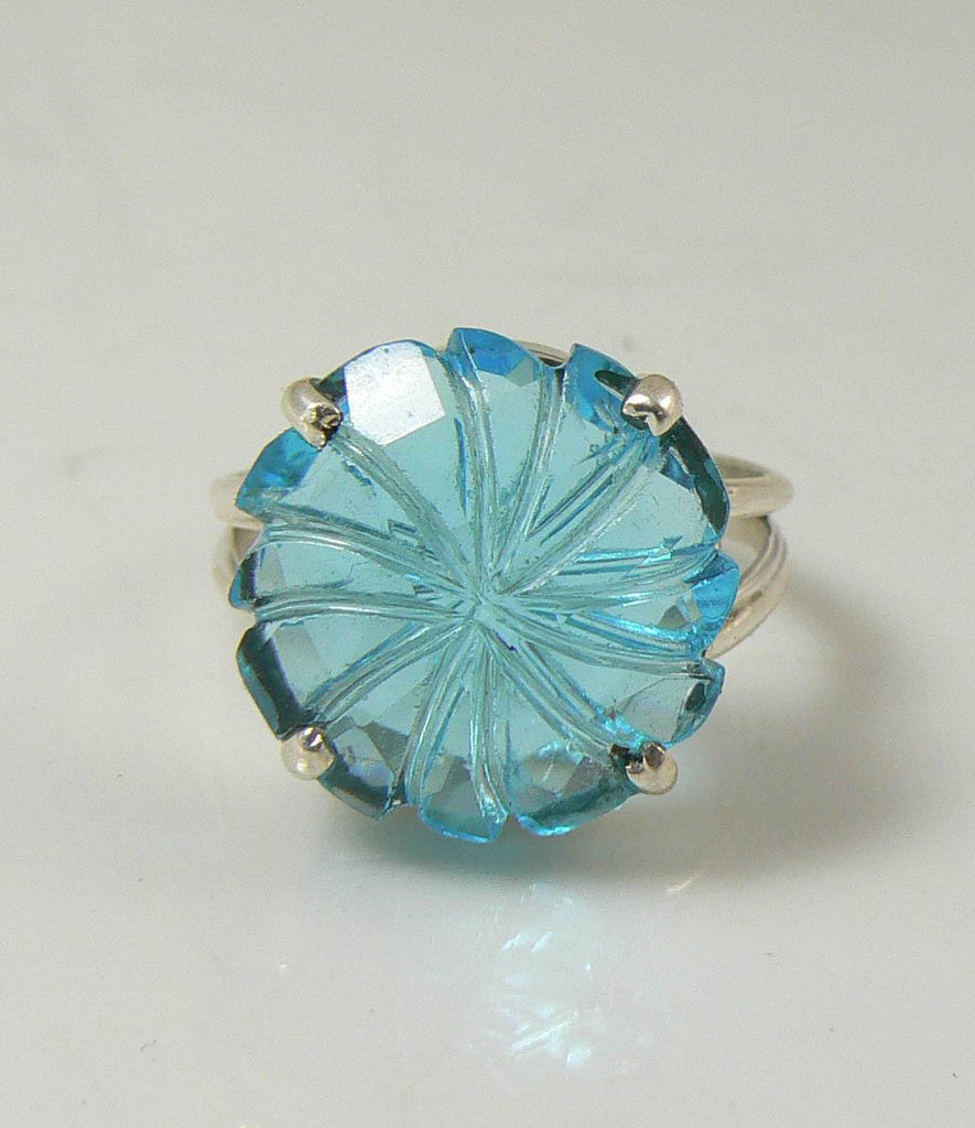 London Blue Topaz Hand Carved 5ct Sterling Silver Ring