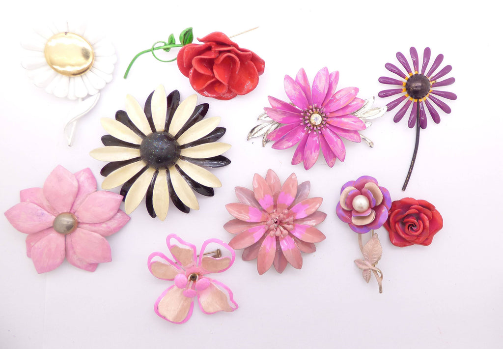 Mixed Pink Flowers Enamel Flower Lot