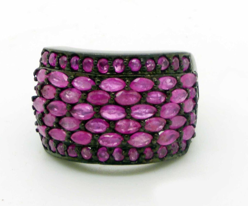 Marquise and Round cut Natural Ruby Black Rhodium over Sterling Silver Ring, Size 7