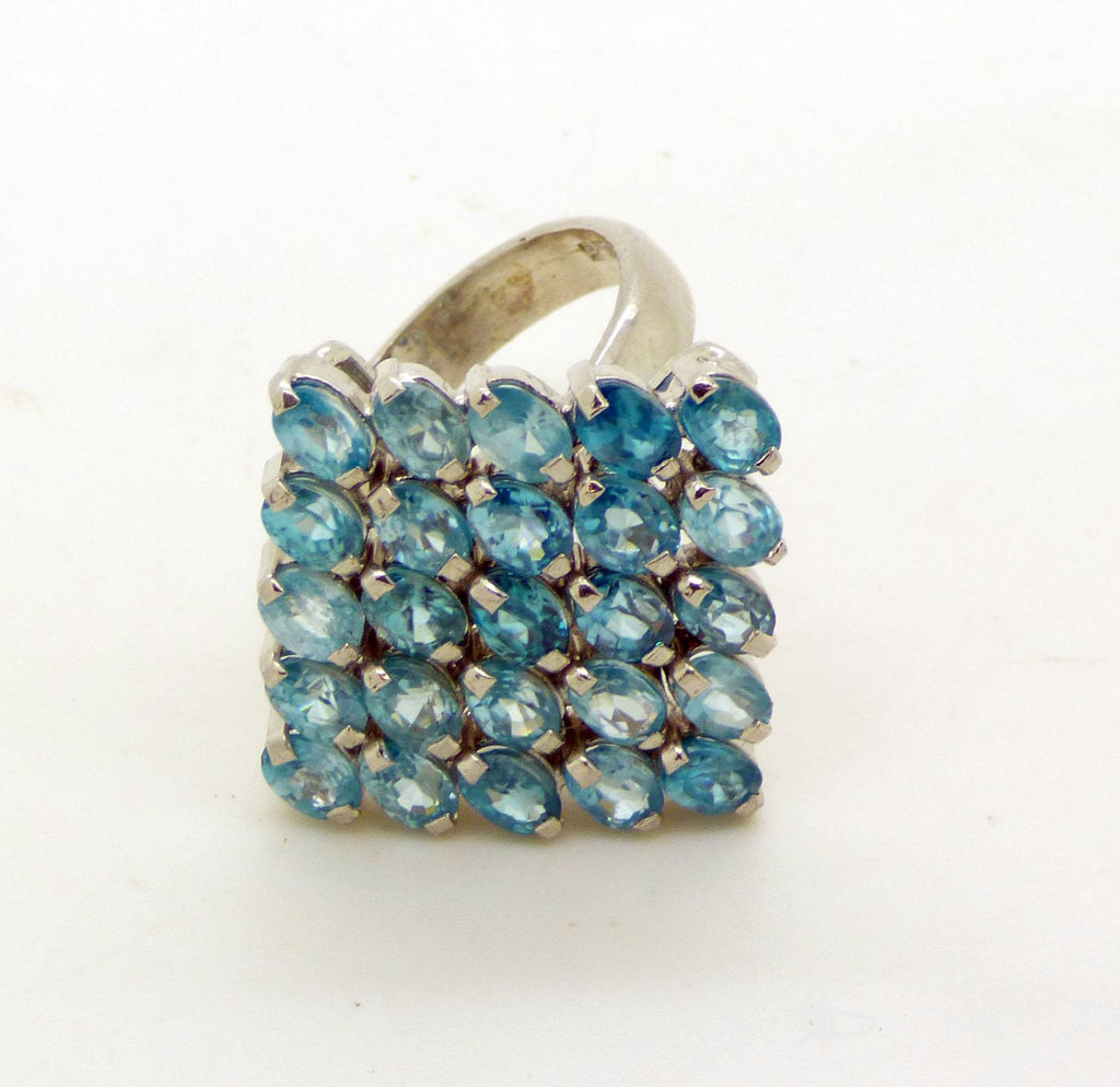 Blue Zircon 52.09 ct. 14k white gold over 925 Sterling Silver Cluster Ring - Vintage Lane Jewelry