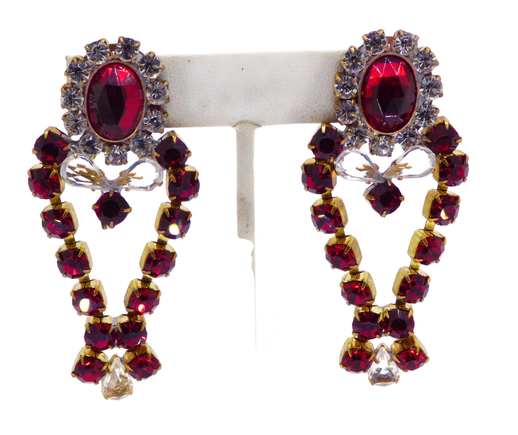 Red Rhinestone Czech Glass Bijoux MG Necklace and Earrings - Vintage Lane Jewelry