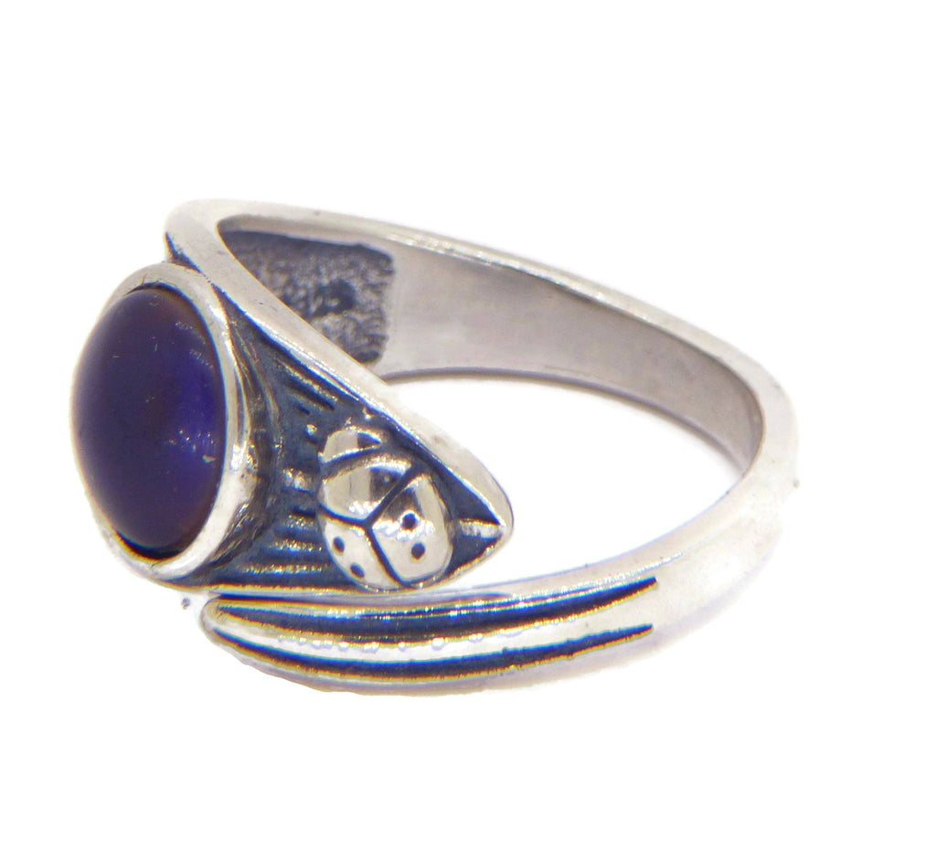 Sterling Silver Leaf Ladybug Mood Stone Ring, adjustable - Vintage Lane Jewelry