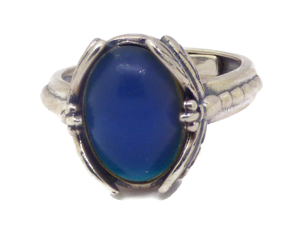 Dragonfly Art Deco Sterling Silver Mood Ring, Adjustable - Vintage Lane Jewelry