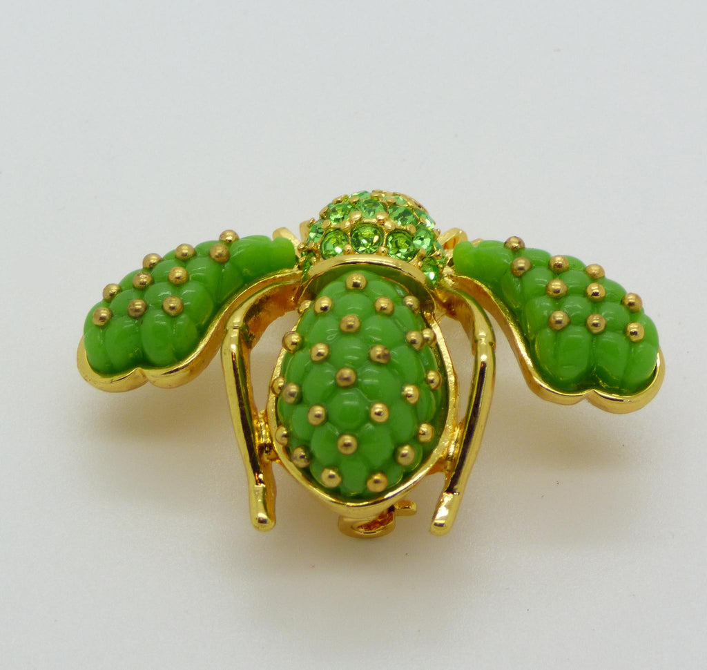 Joan Rivers Quilted Enamel Green Bee Brooch Pin
