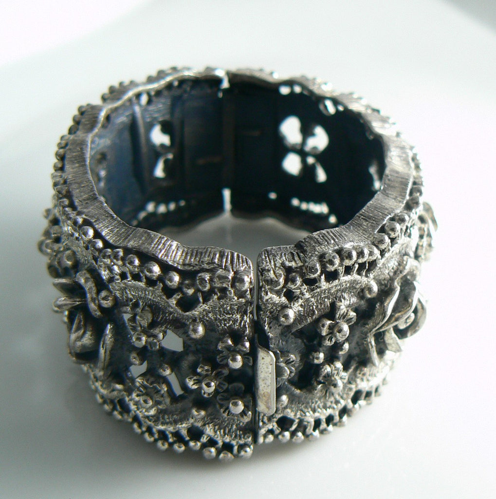 Tortolani roses hinged cuff chunky bracelet - Vintage Lane Jewelry