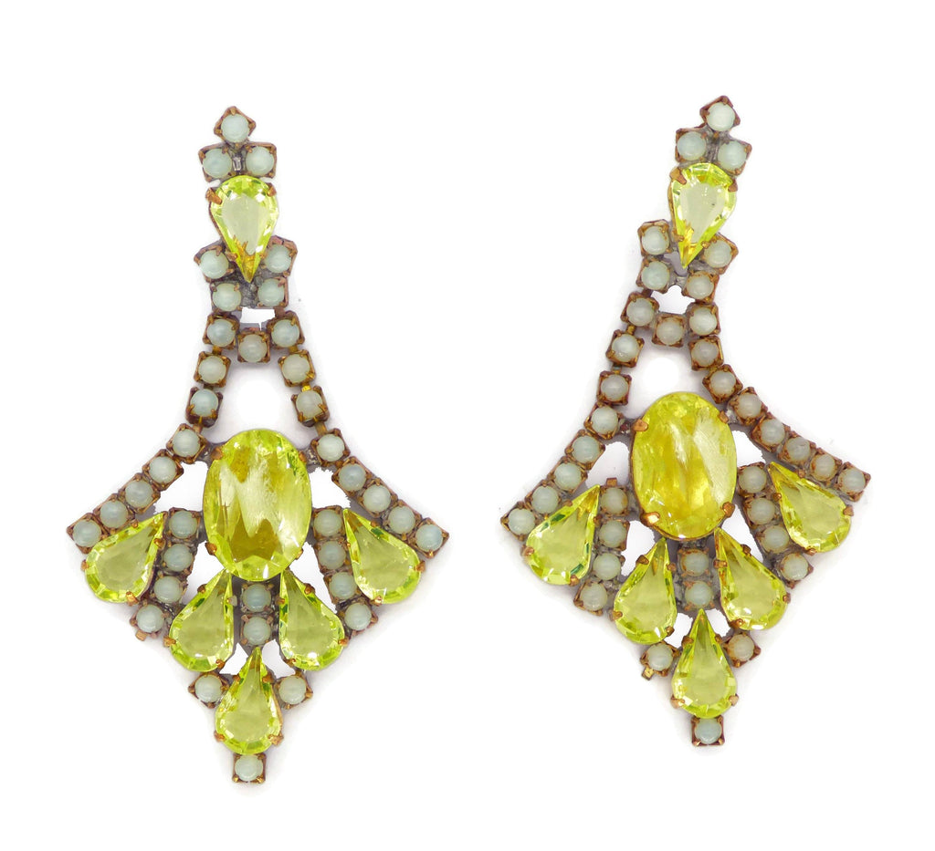 Vaseline Uranium Czech Glass Pierced Style Earrings