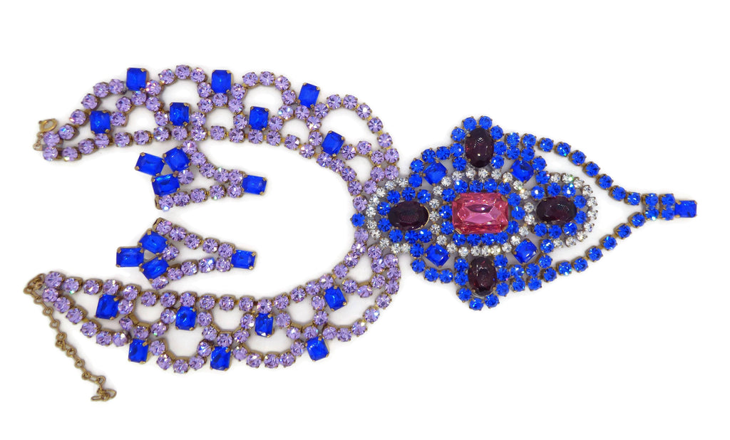 Bijoux MG Blue and Purple Czech Glass Necklace Earring Set - Vintage Lane Jewelry