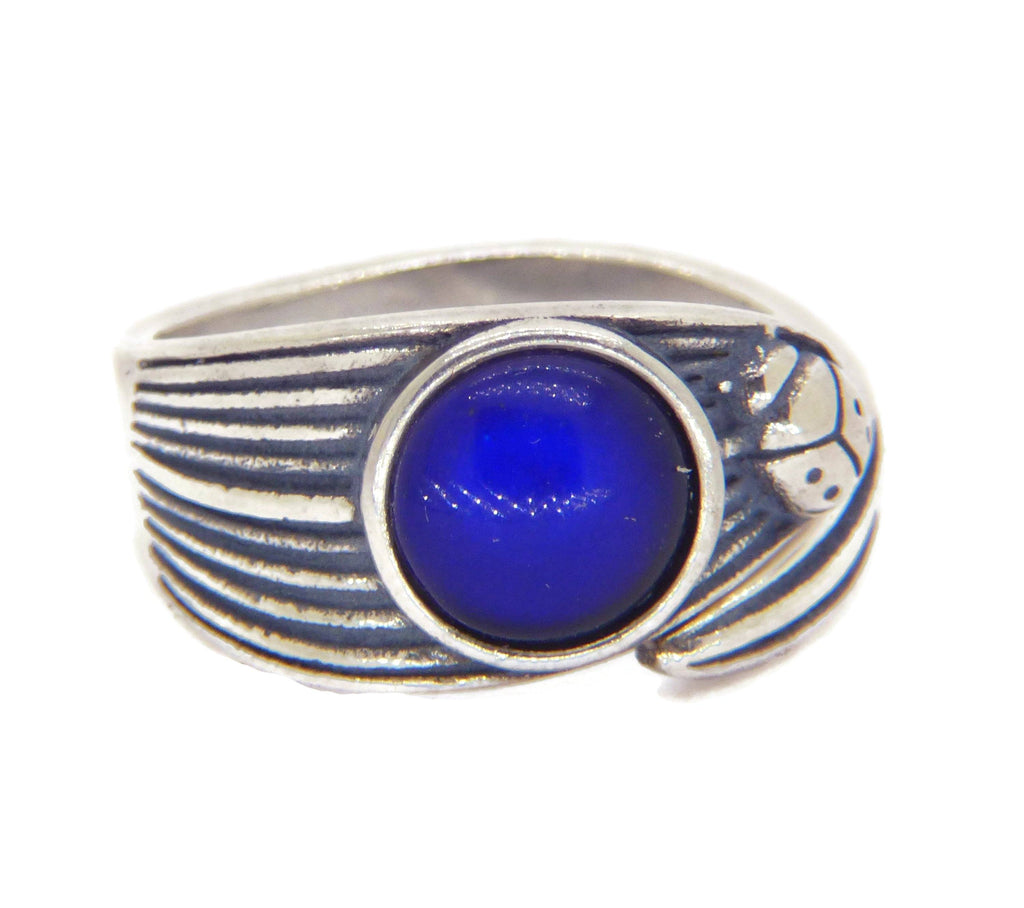 Sterling Silver Leaf Ladybug Mood Stone Ring, adjustable