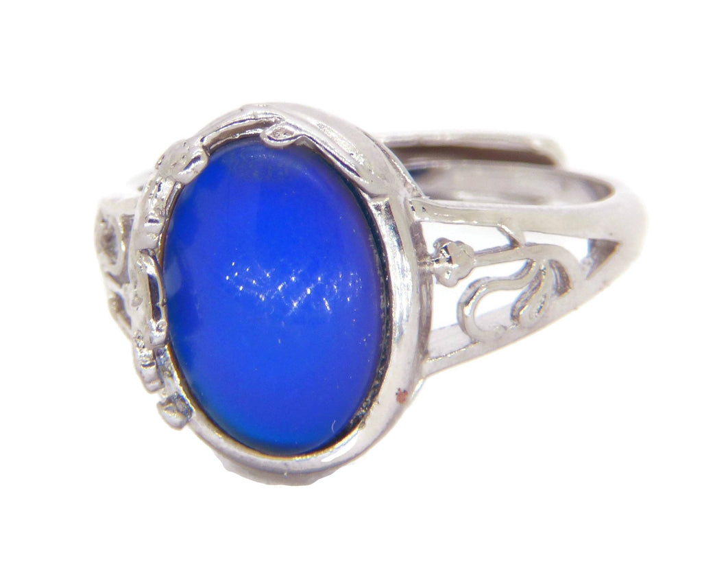 Oval Mood Ring Sterling Silver Filigree Flowers and Vines Setting