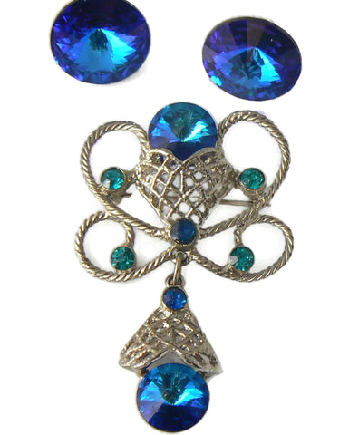 Husar D. Blue Czech Glass Bib Style Collar Necklace, Statement Necklace