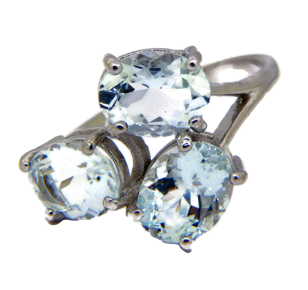 Blue Aquamarine 17.22 ct 14k white gold over sterling silver ring