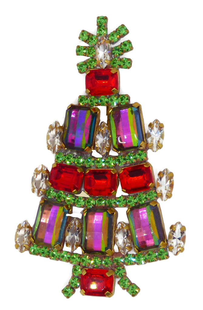 Red Rhinestone Watermelon Heliotrope Czech Husar D Christmas Tree Pin