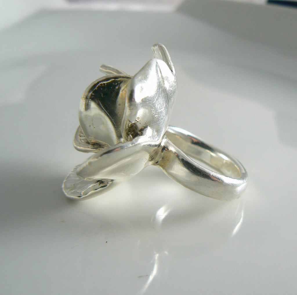 Huge Israel Sterling Silver Modernist Statement Flower Ring - Vintage Lane Jewelry