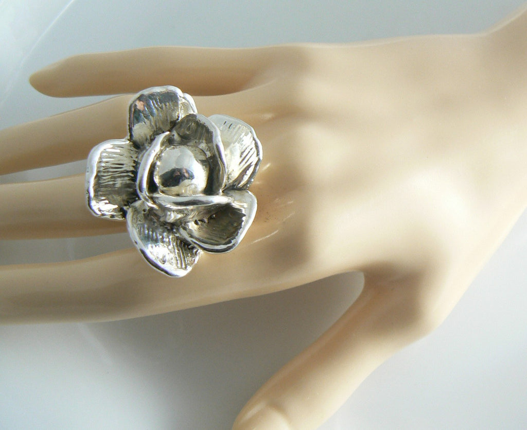 Huge Israel Sterling Silver Modernist Statement Flower Ring
