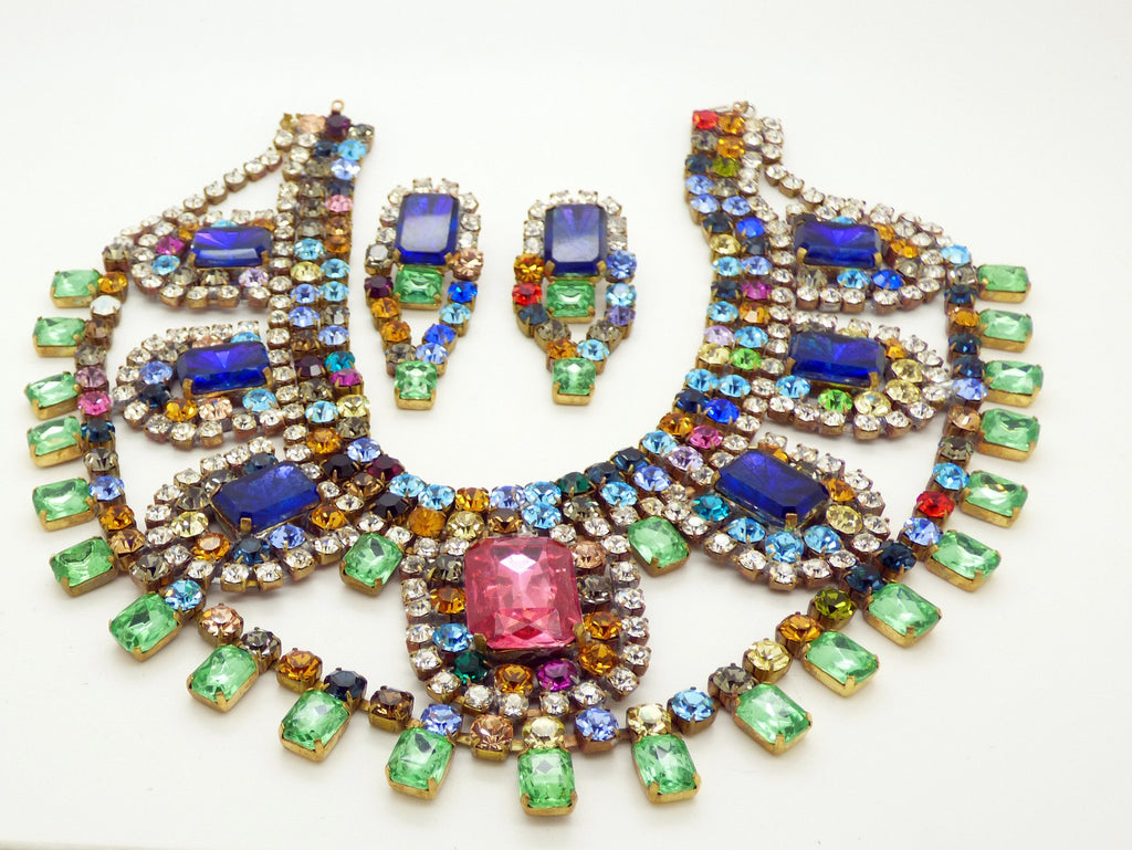 Bijoux M.G. Czech Glass Multicolored Statement Necklace and Pierced Style Earring Set