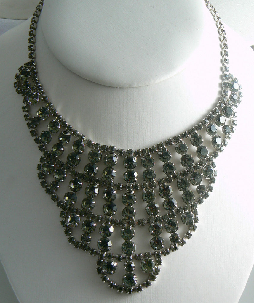 Vintage Gray Rhinestone Cascade Necklace