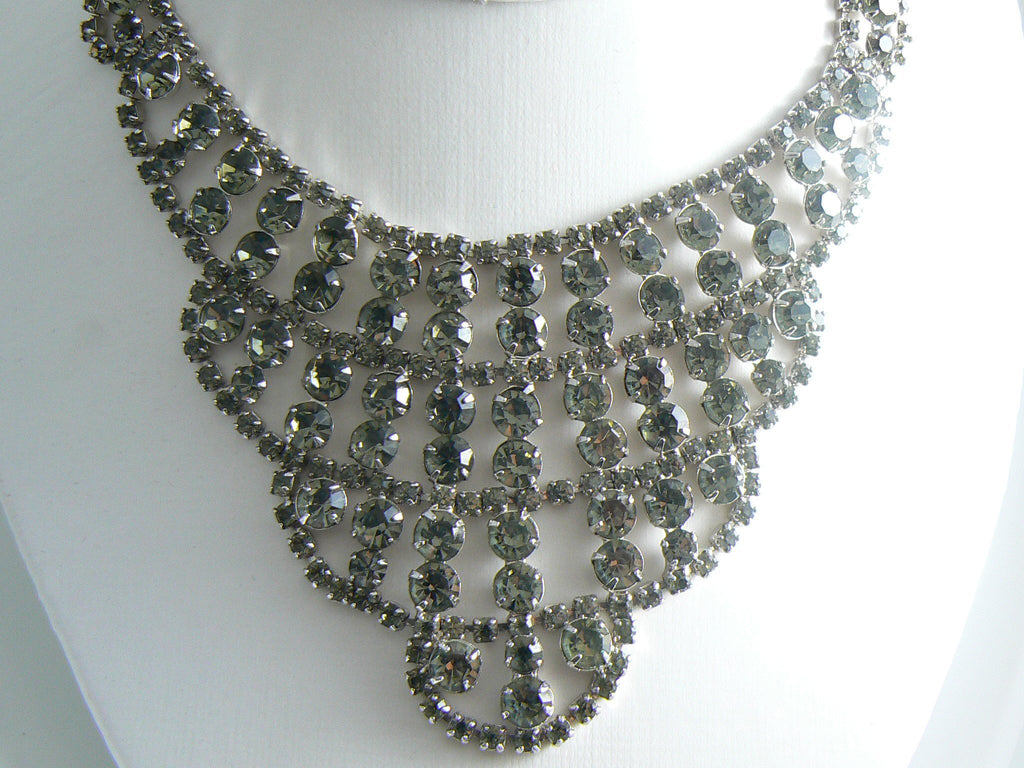 Vintage Gray Rhinestone Cascade Necklace - Vintage Lane Jewelry
