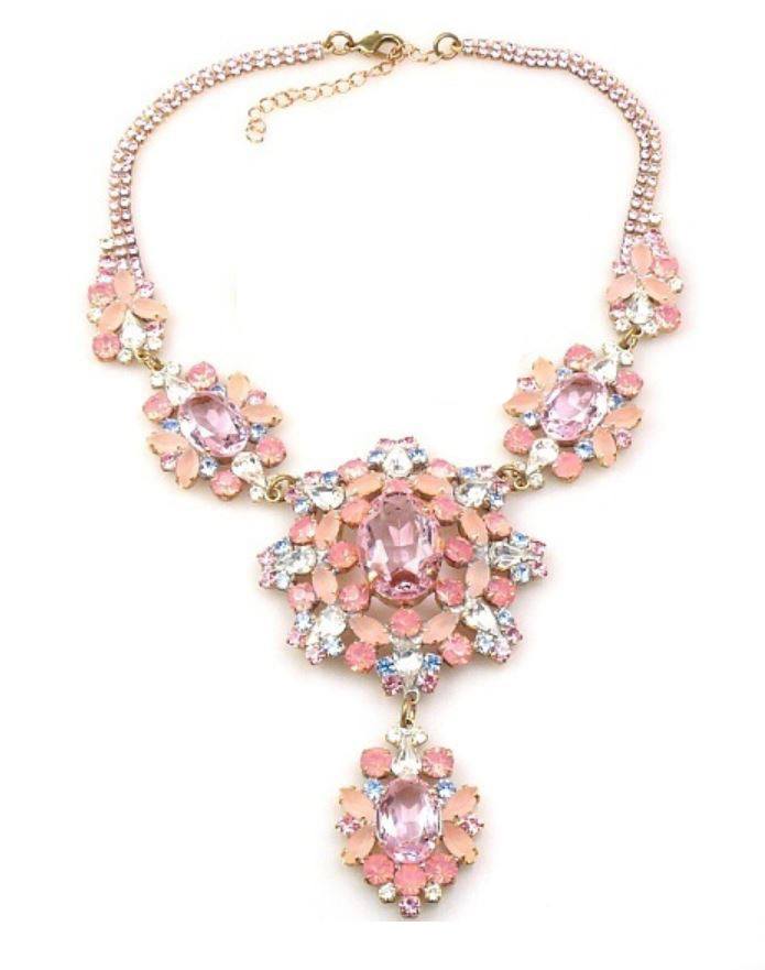 Czech Glass Dusty Rose Glass Statement Necklace