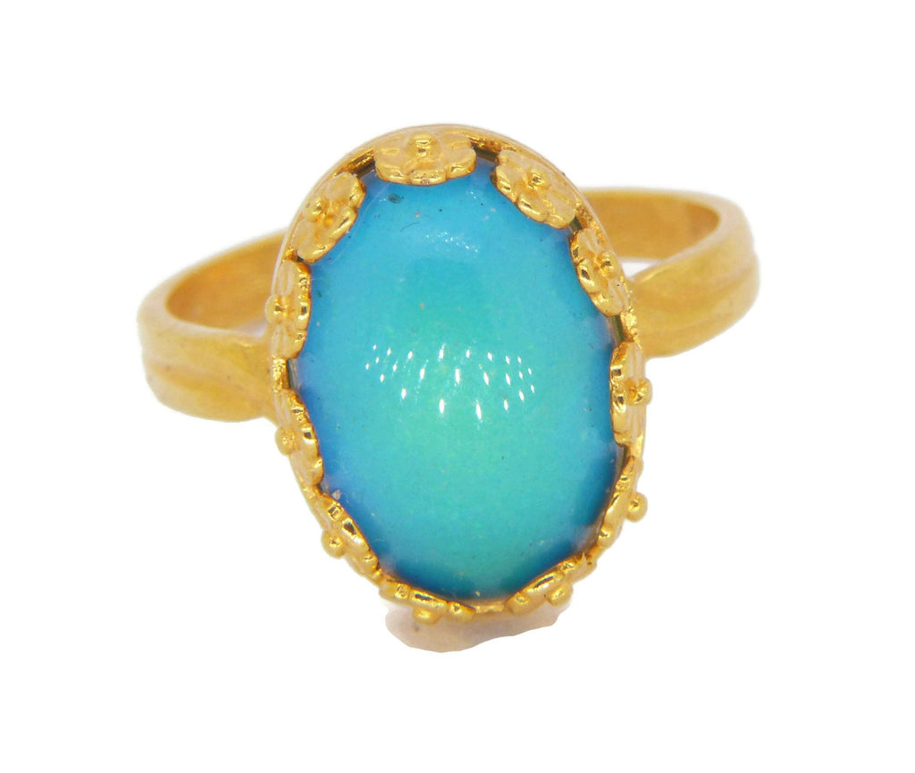 24K Gold Plated Flower Crown Bezel Setting Mood Ring, Adjustable