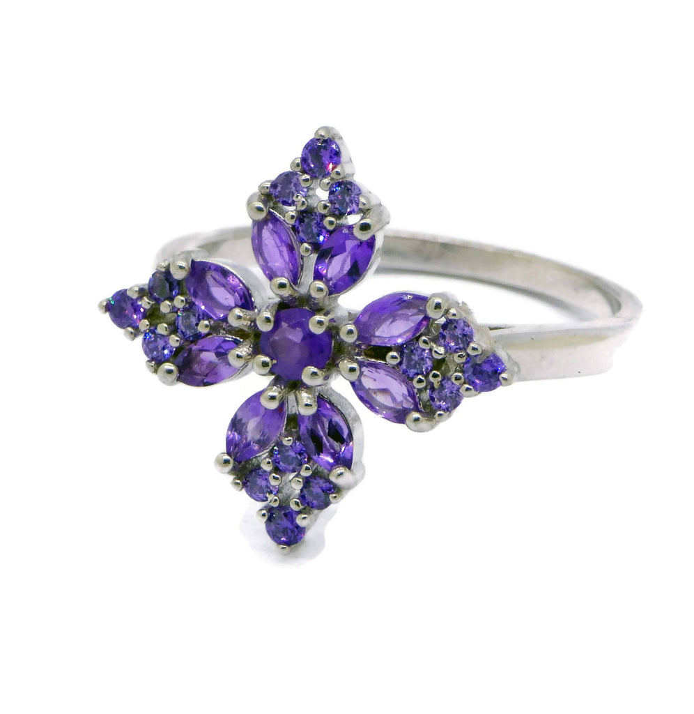 Marquise Amethyst Cross Ring