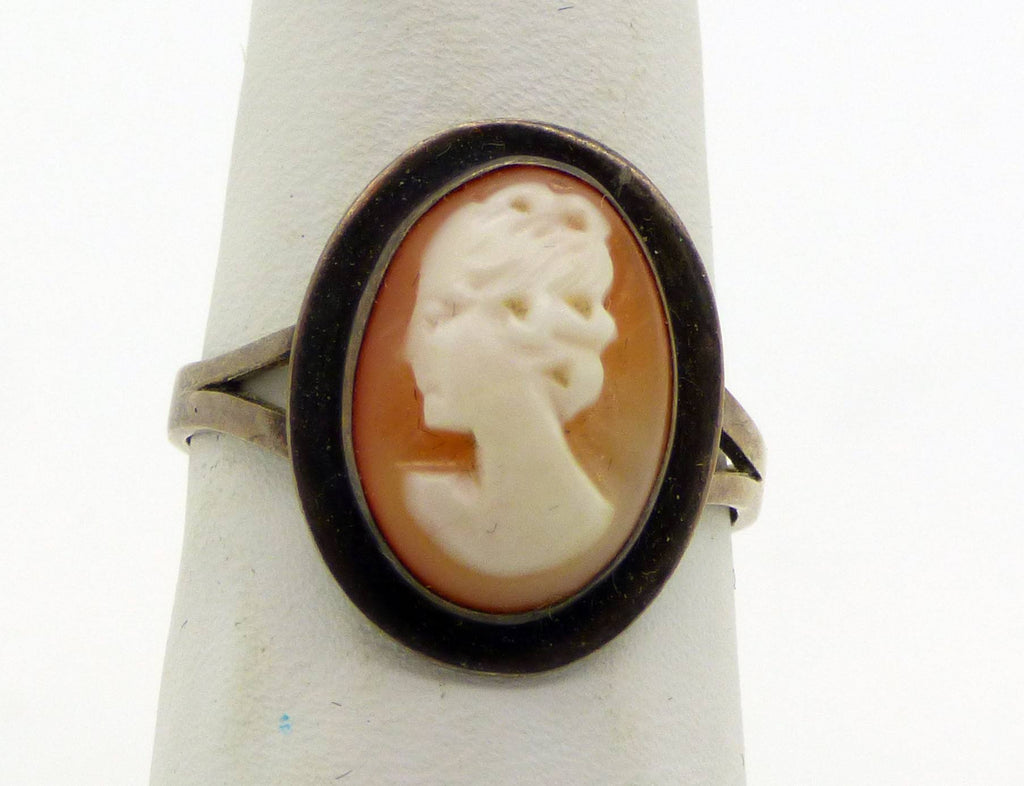 Art Deco Shell Cameo Sterling Silver Ring