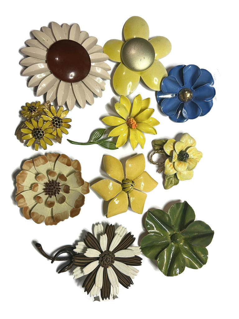Vintage Enamel Flower Lot Earth Tones