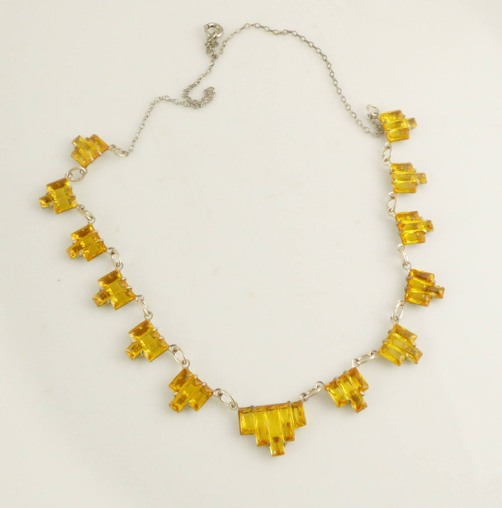 Vintage Step Vauxhall Gold Glass Art Deco Necklace.