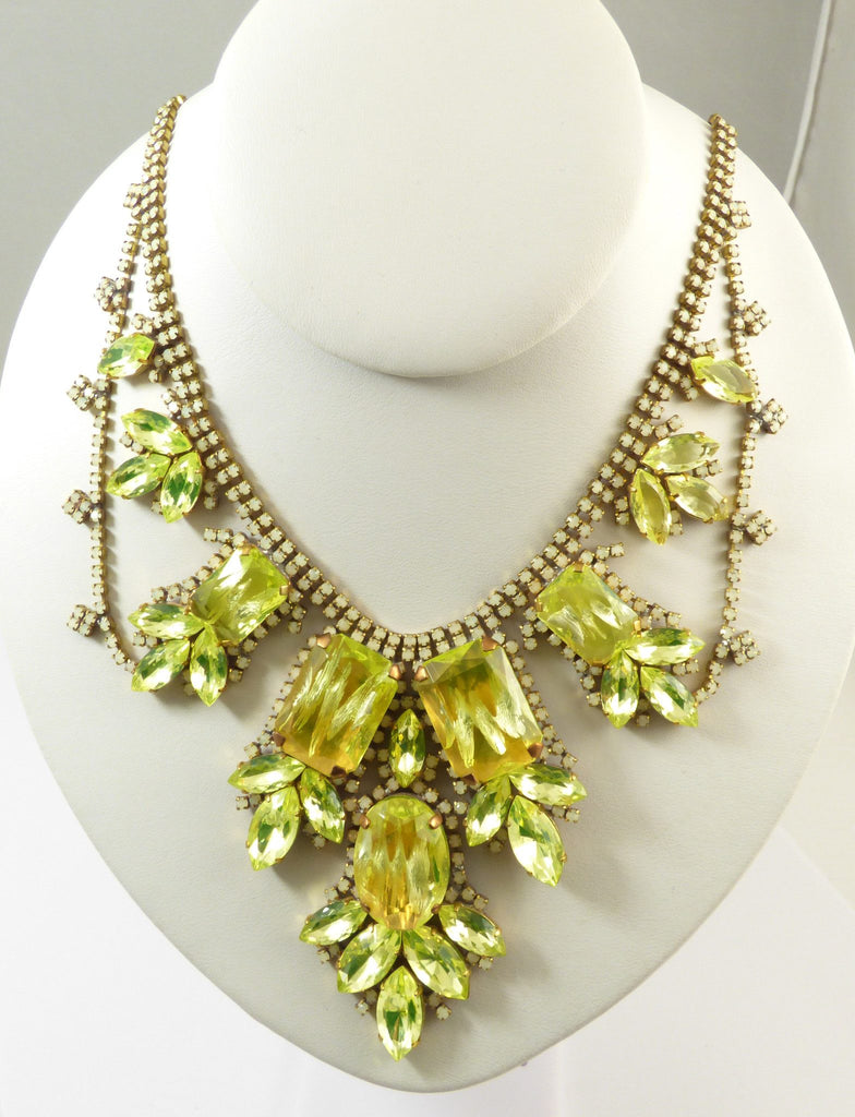 Czech Vaseline Uranium Statement Necklace Husar D - Vintage Lane Jewelry
