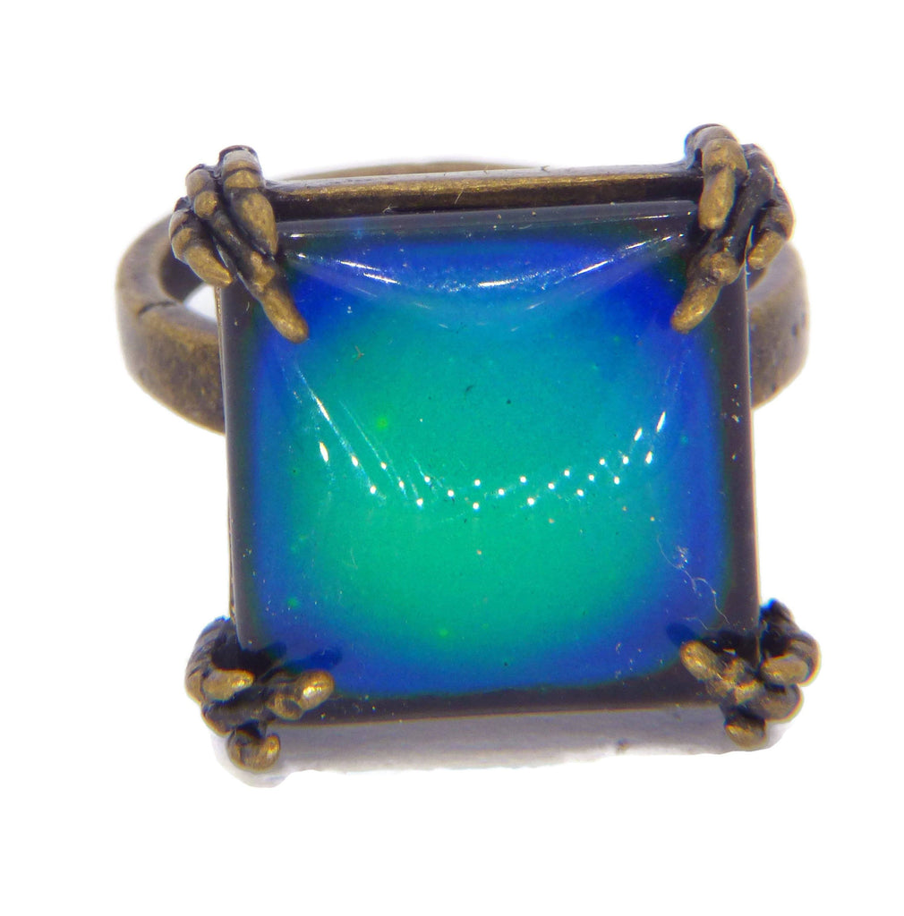 Brass Claw Square Mood Ring, Adjustable