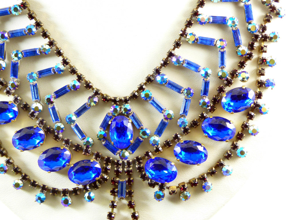 Husar D. Czech Glass Baguette and Blue Stone Rhinestone Necklace