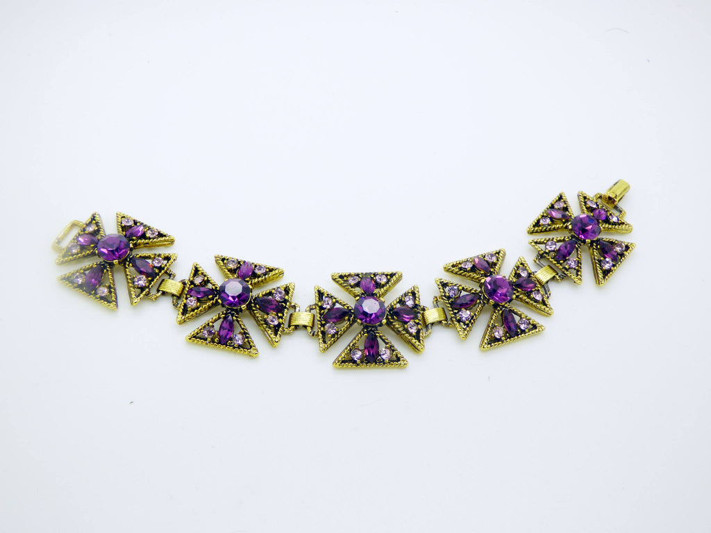 Purple and Lavender Rhinestone Maltese Cross Vintage Bracelet