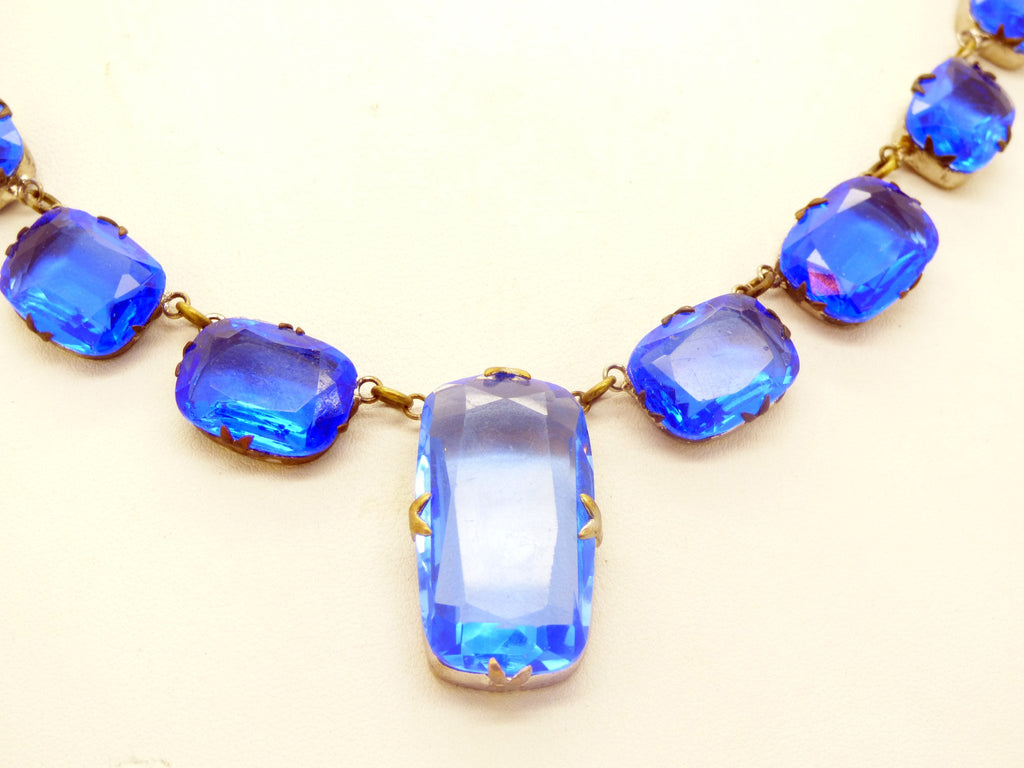 Czech Deco Signed Blue Glass Vintage Estate Necklace
