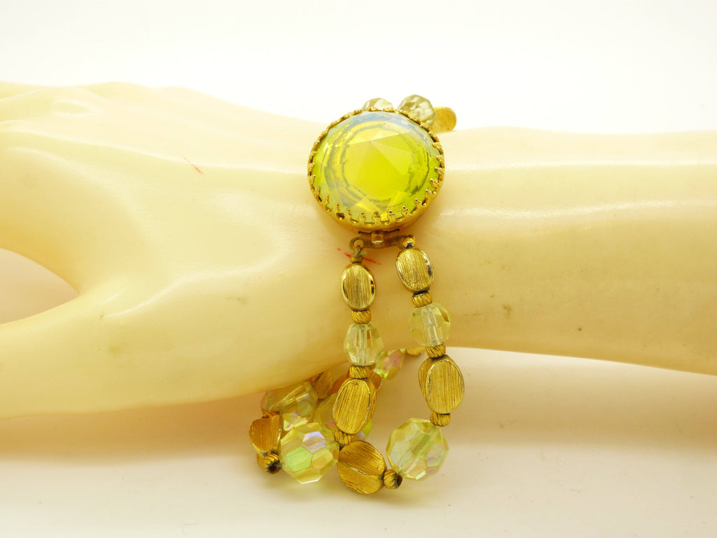 Vintage Alice Caviness Yellow Art Glass Double Strand Bracelet - Vintage Lane Jewelry
