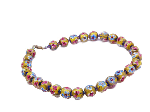 Czech glass amber necklace has prong set, open back, faceted glass squares
