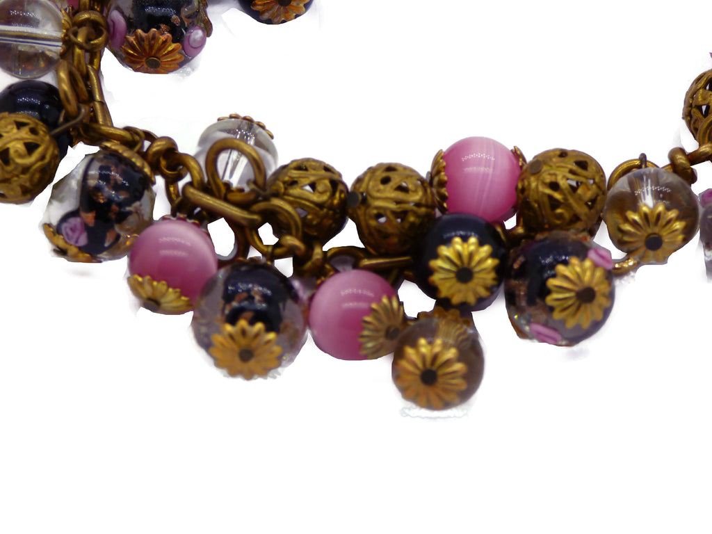 Black, Pink and Clear Beaded Bracelet